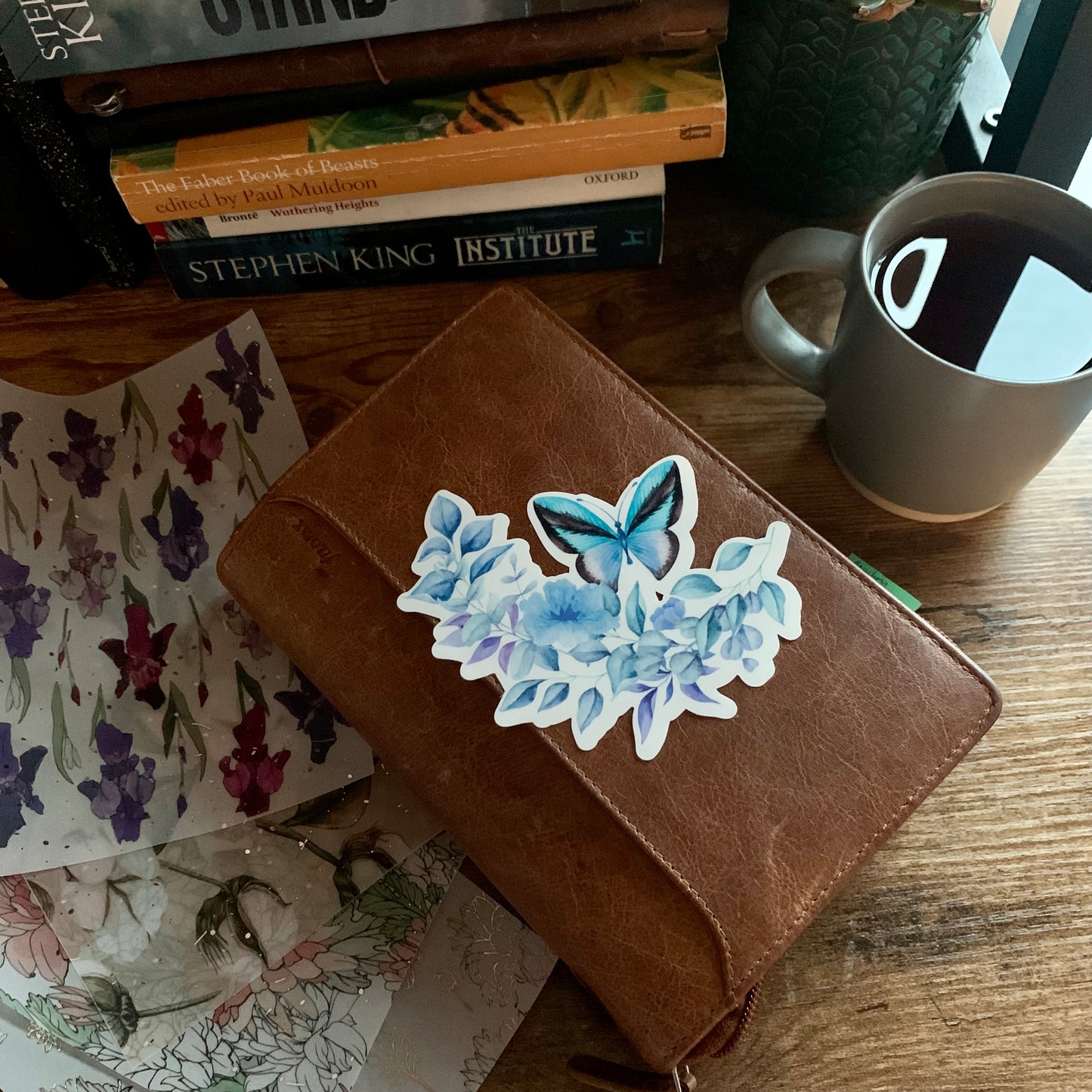 Clear Turquoise Butterfly & Flowers Sticker Flake - Floral Bliss Collection