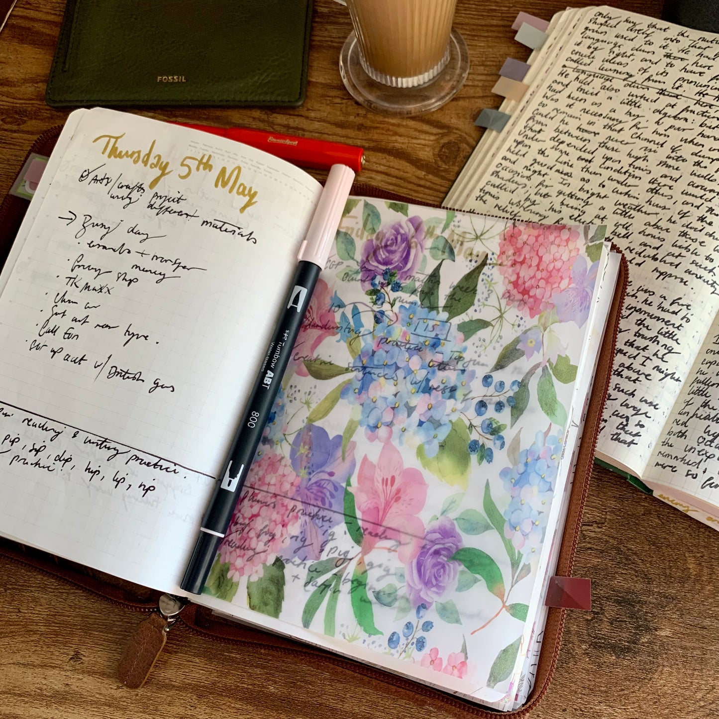 Watercolour Flowers & Berry Pattern - Vellum Planner Dashboard - Blueberry Haven