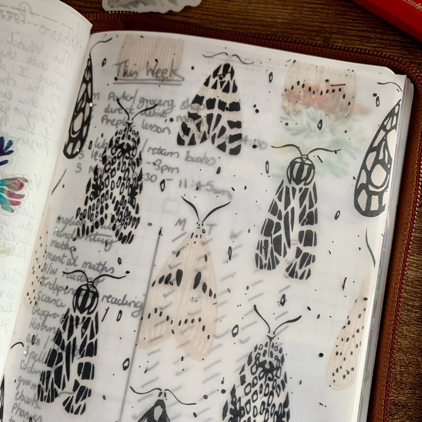 Watercolour Pretty Moths - Vellum Planner Dashboard - Silver Foil