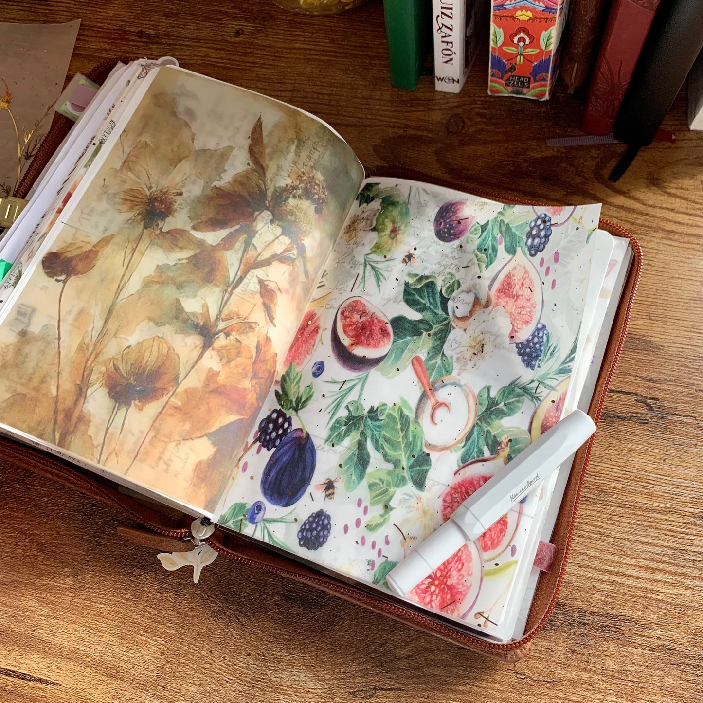 Gold Foiled Fig, Bee & Watercolor Florals Hand Drawn Florals Vellum Planner Dashboard- Fig Tree