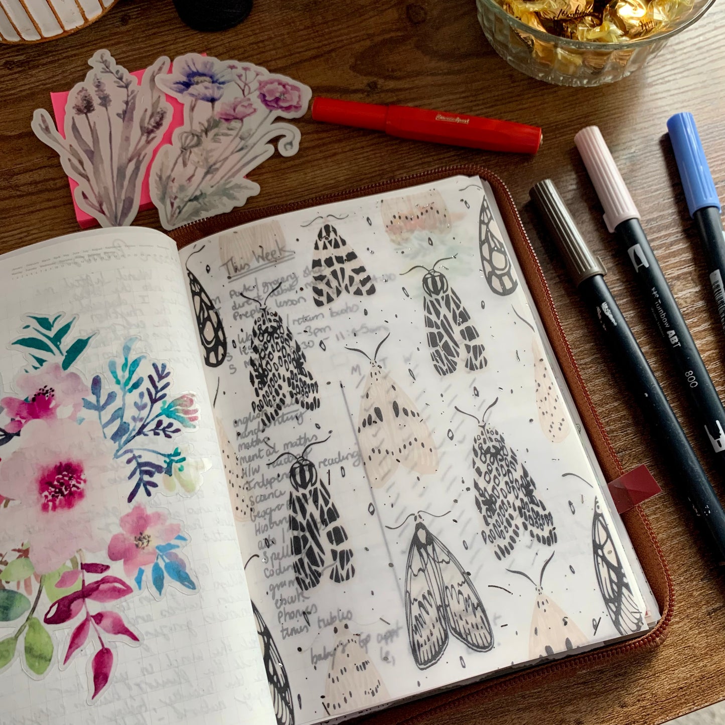 Watercolour Pretty Moths - Vellum Planner Dashboard - Silver Foil
