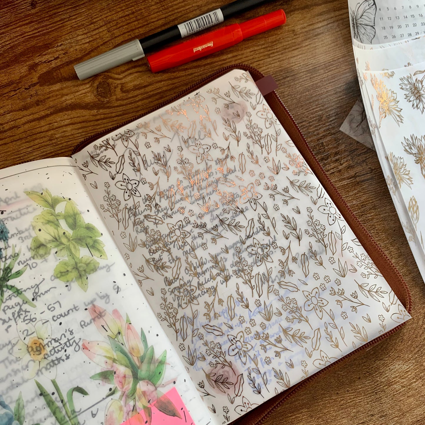 Rose Gold Small Floral Pattern Vellum X Acetate Planner Dashboard - Floral Fantasy