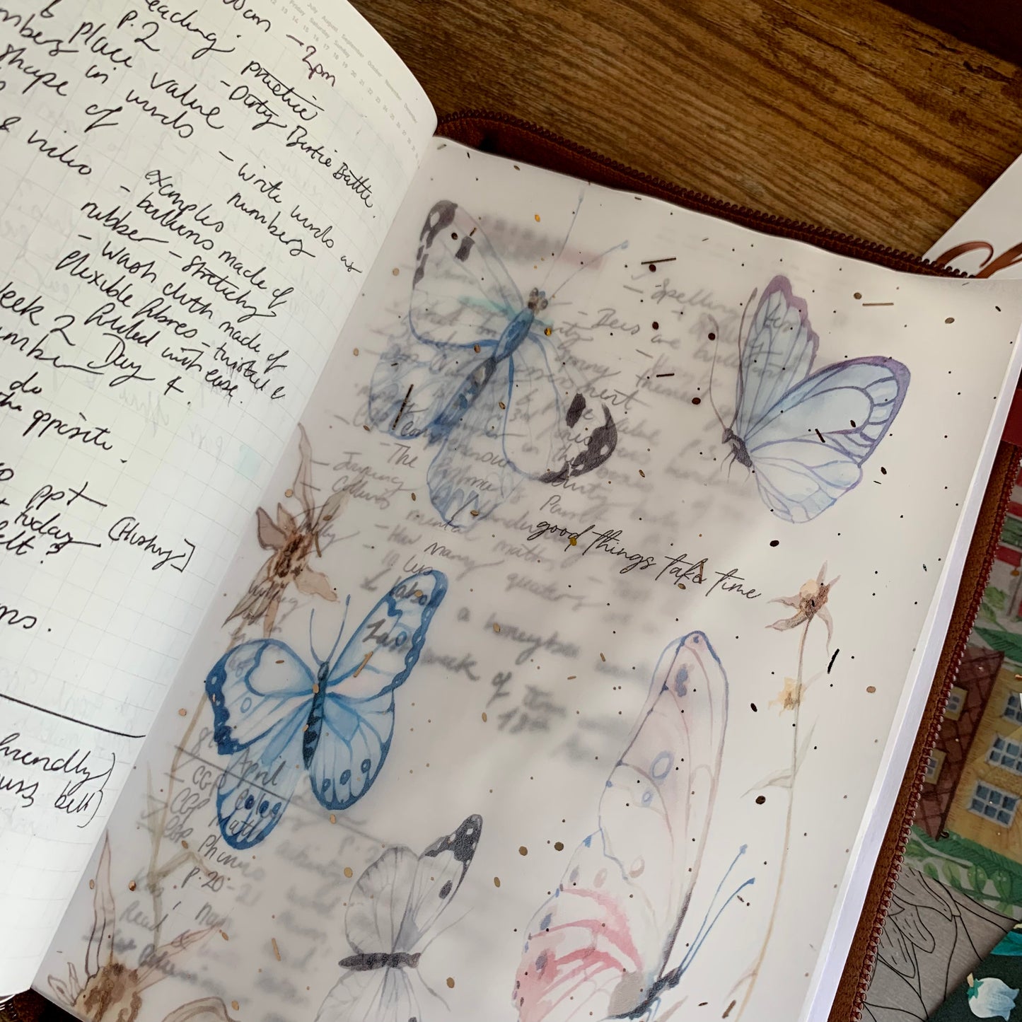 Watercolor Butterflies with Quote - Vellum Planner Dashboard - Good things take time
