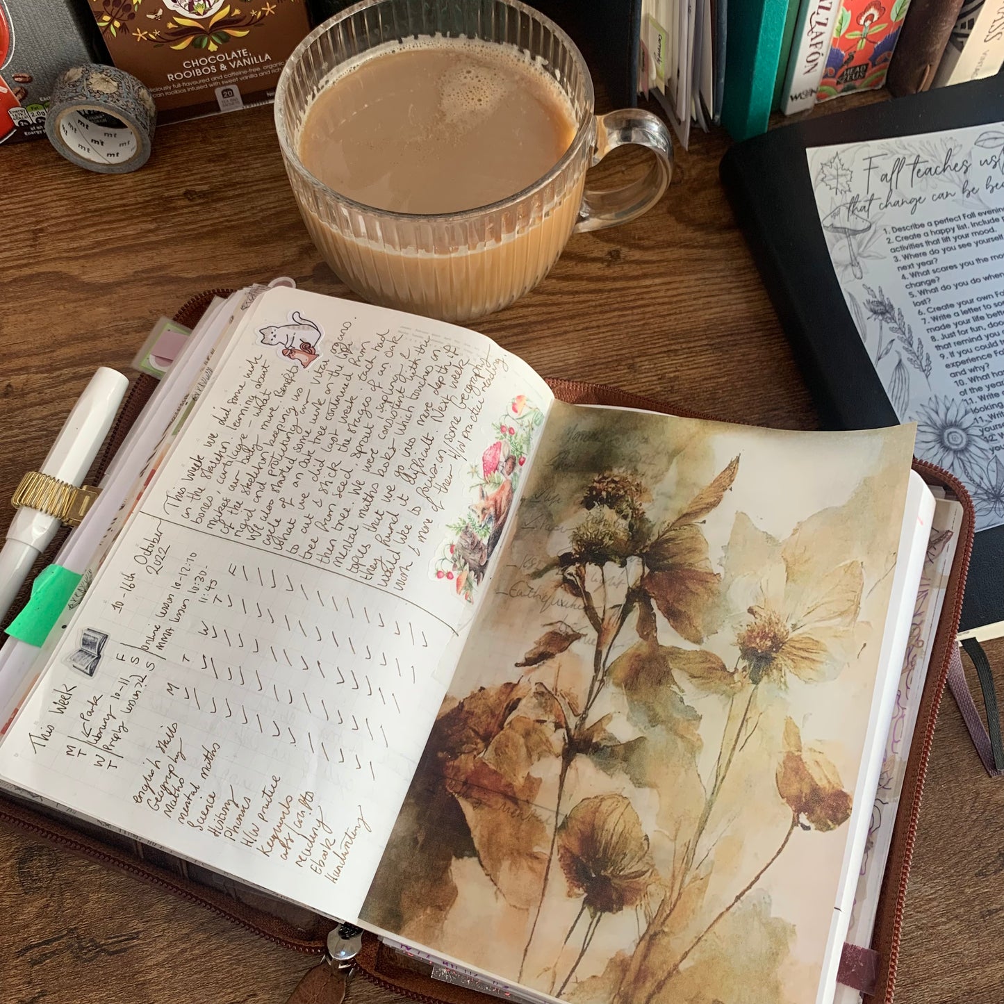 Watercolour Autumn Flowers - Vellum Planner Dashboard - Dark Leaves 🍂