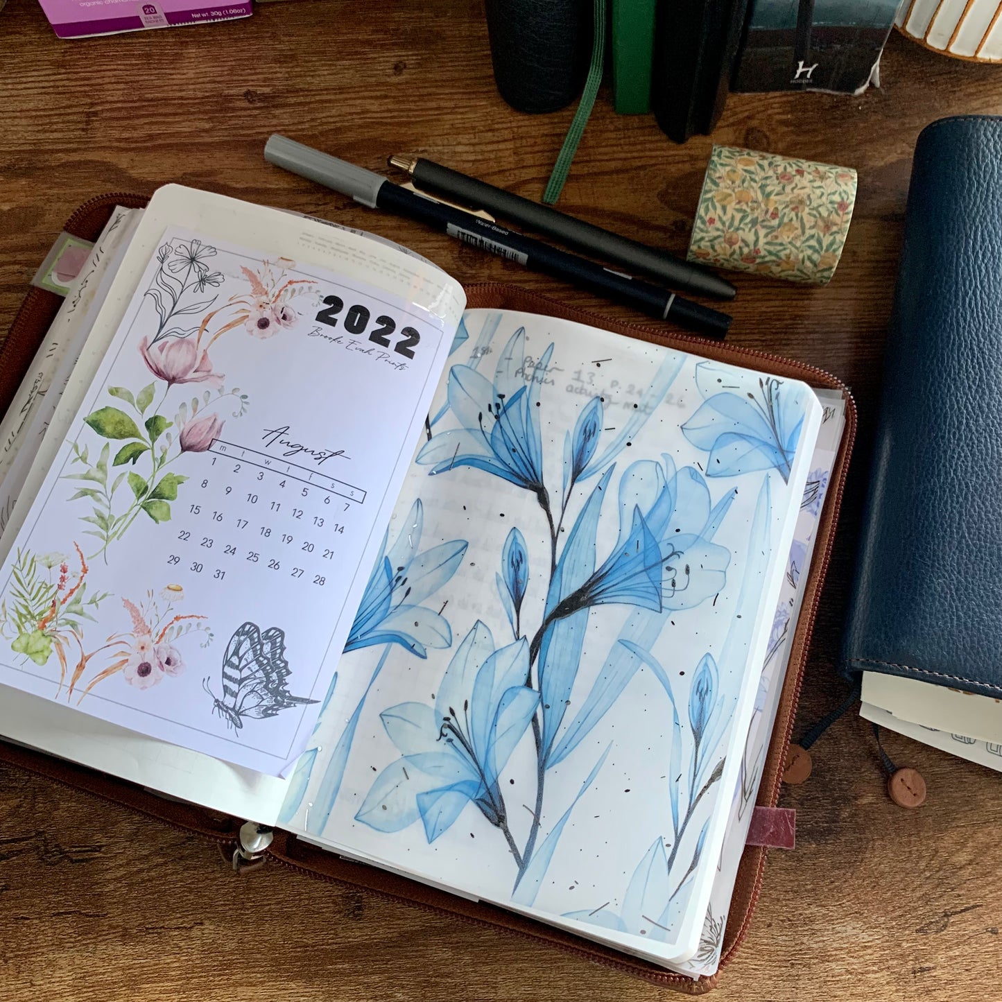 Blue Floral - Vellum Planner Dashboard - Silver Foil - Starling