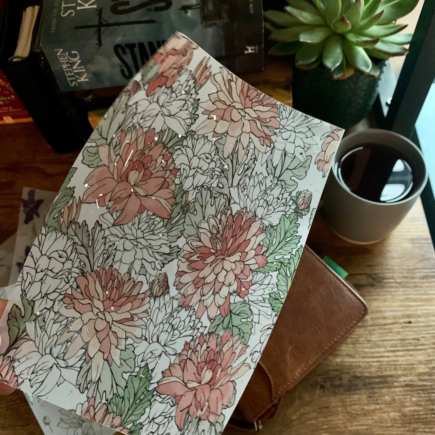 Silver Foiled Red Flower Vellum Planner Dashboard- Chrysanthemum