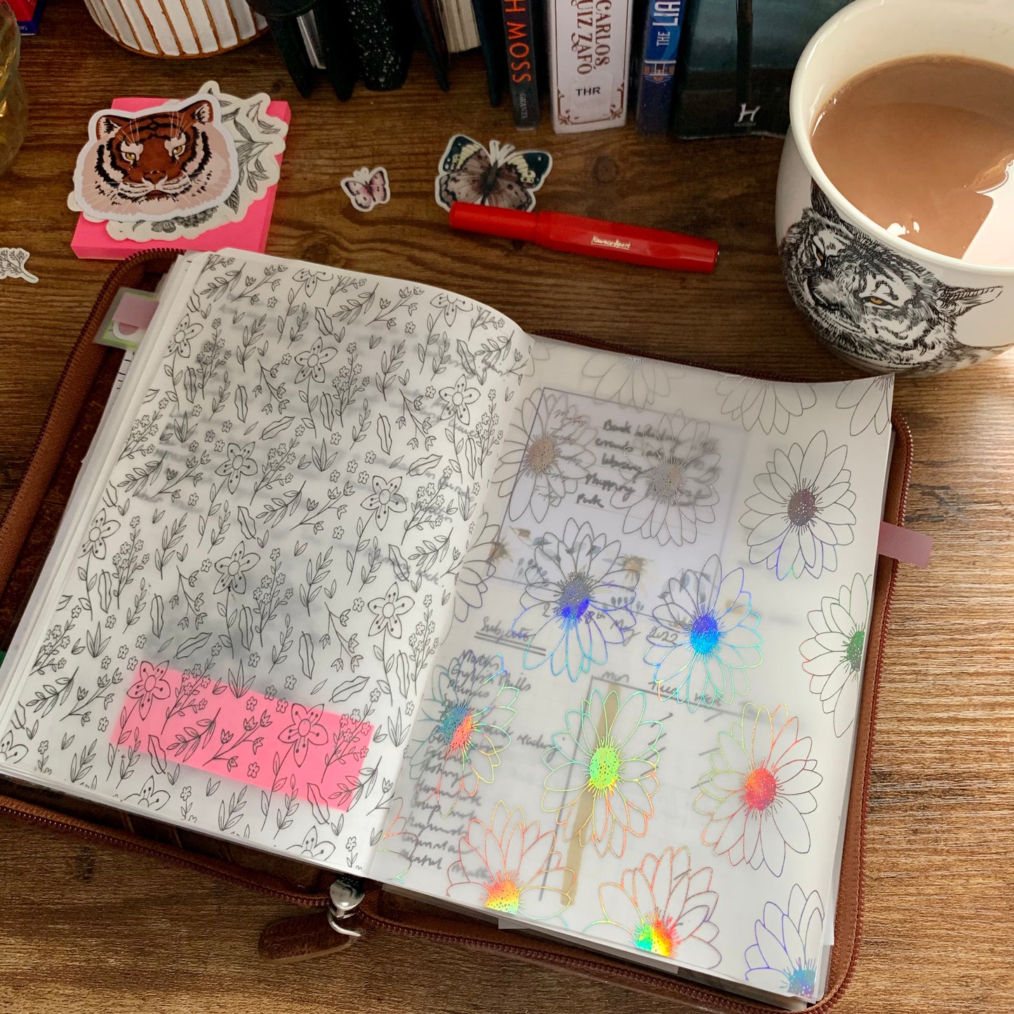 Iridescent Foiled Large Flowers Vellum Planner Dashboard- Lottie
