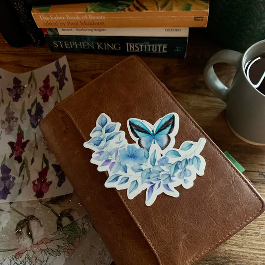 Clear Turquoise Butterfly & Flowers Sticker Flake - Floral Bliss Collection
