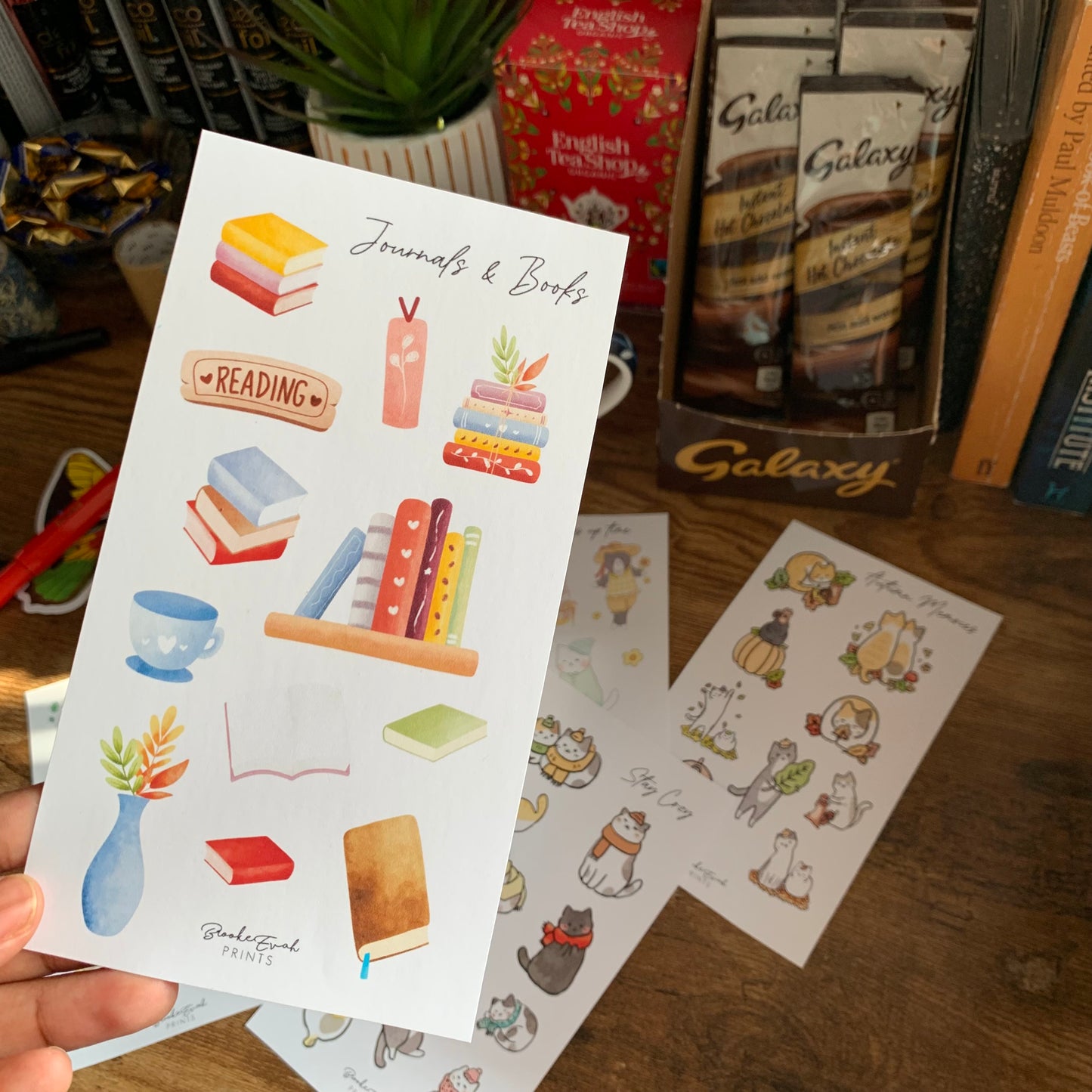 Watercolour Hand drawn Book Stickers - Journals & Books