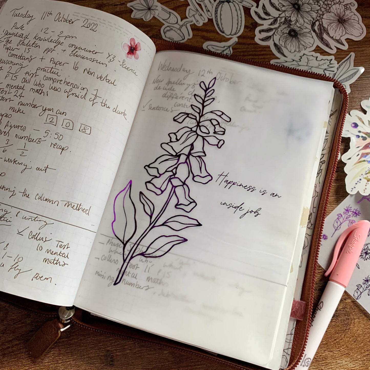 Purple Foiled Quote Planner Dashboard - Vellum X Acetate Planner Dashboard - Happiness is an inside job