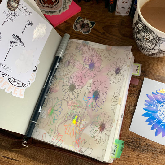 Iridescent Foiled Large Flowers Vellum Planner Dashboard- Lottie