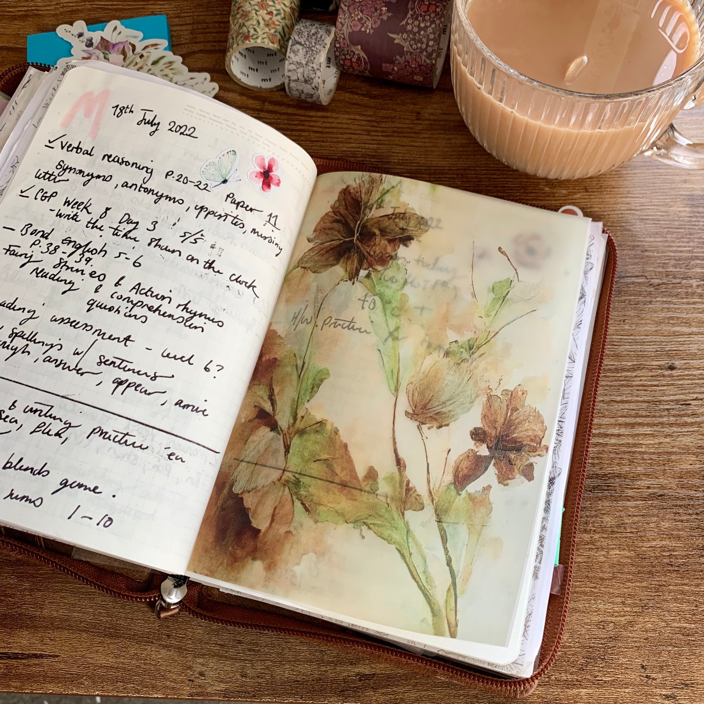 Watercolour Brown Flowers & Leaves - Vellum Planner Dashboard - Hint of green🍂