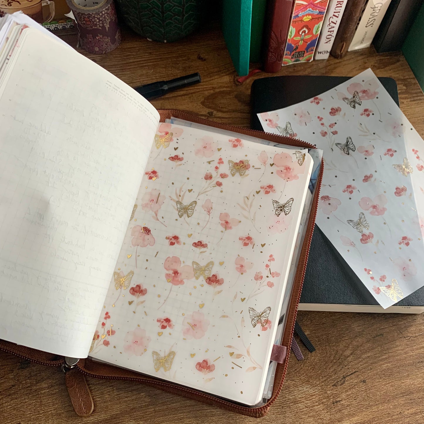 Delicate Watercolor florals with Gold Foil Butterflies - Vellum Planner Dashboard - Floral Dust Collection