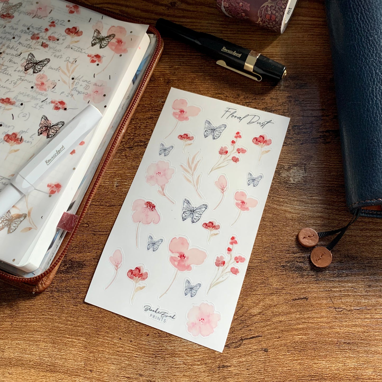 Pretty Transparent Floral & Butterflies Sticker Sheet - Floral Dust