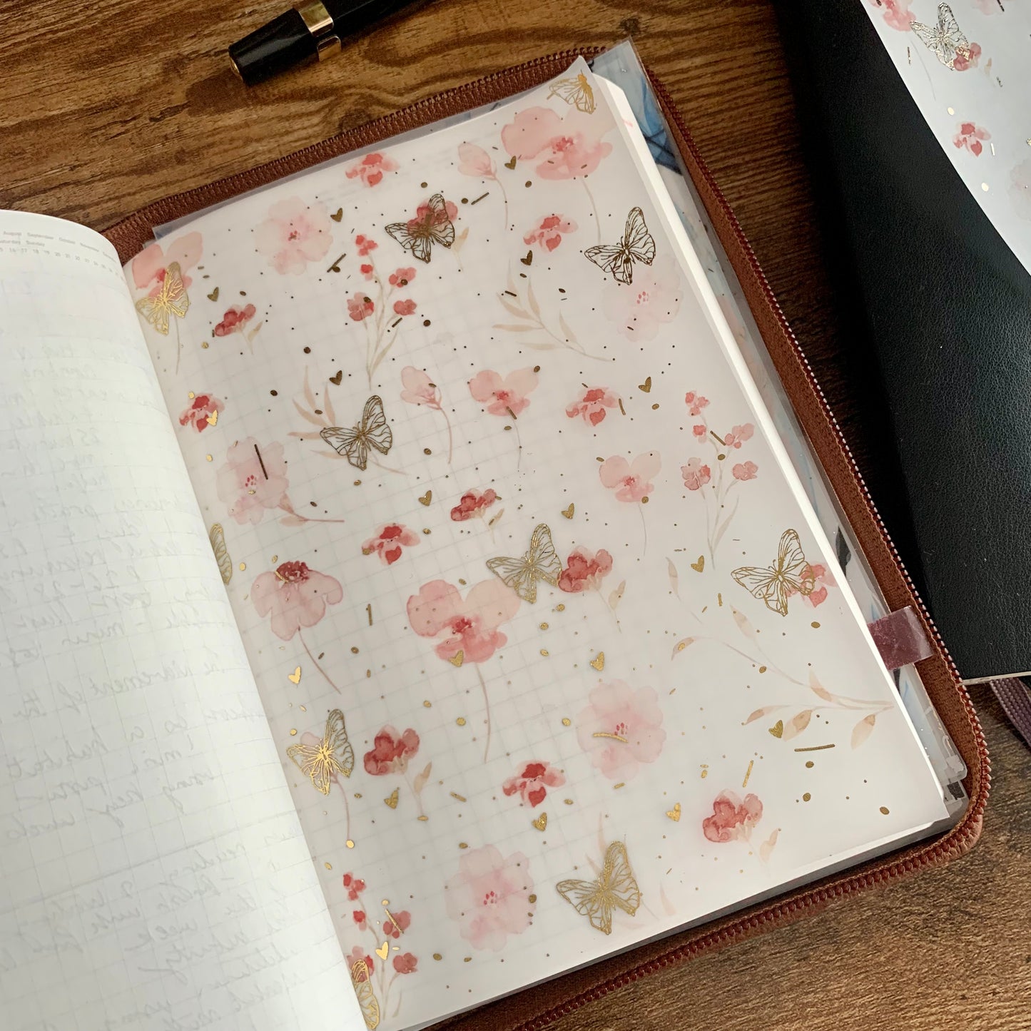 Delicate Watercolor florals with Gold Foil Butterflies - Vellum Planner Dashboard - Floral Dust Collection