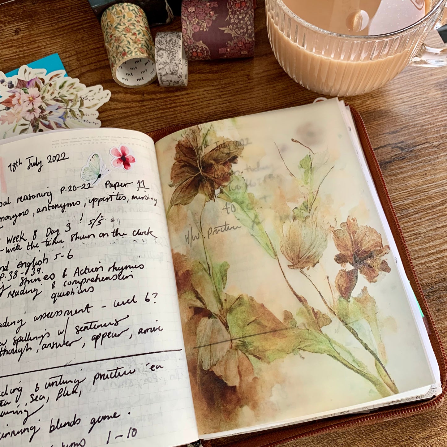 Watercolour Brown Flowers & Leaves - Vellum Planner Dashboard - Hint of green🍂