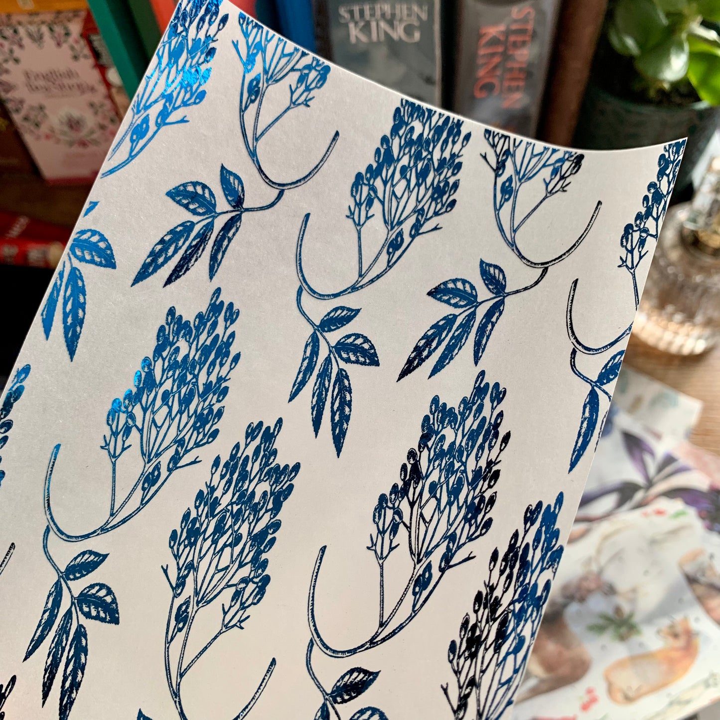 Blue Foiled Botanical Hand Drawn Floral Vellum X Acetate Planner Dashboard - Elderberry