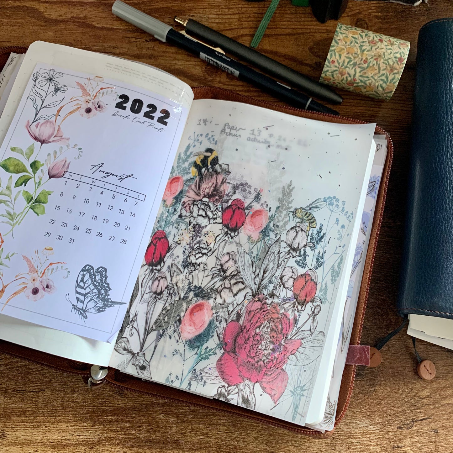 Dark Pink Hand Drawn Floral - Vellum Planner Dashboard - Iridescent Foil - Lavender Heights