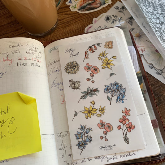 Vintage floral clear Stickers - Vintage Heart 🗝
