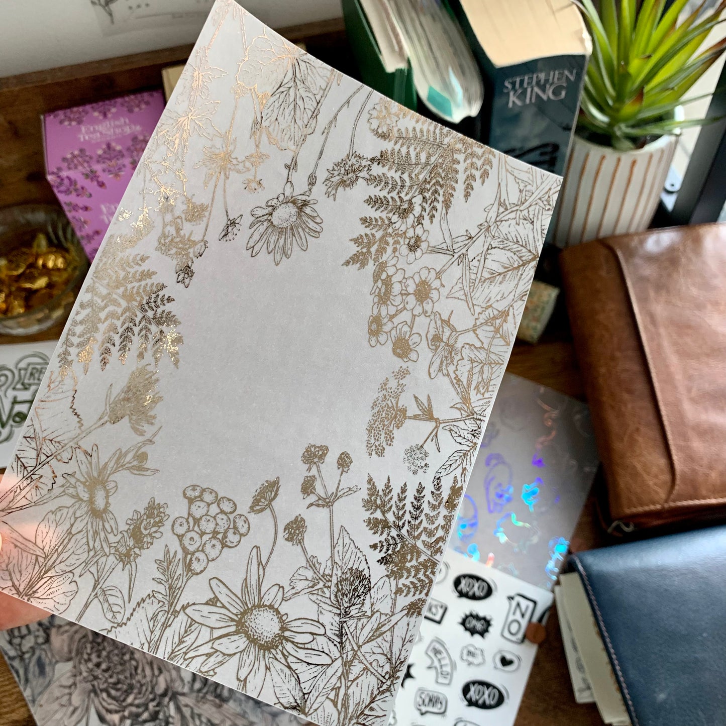 Printed Rose Gold Floral Frame Vellum X Acetate Planner Dashboards - Misty