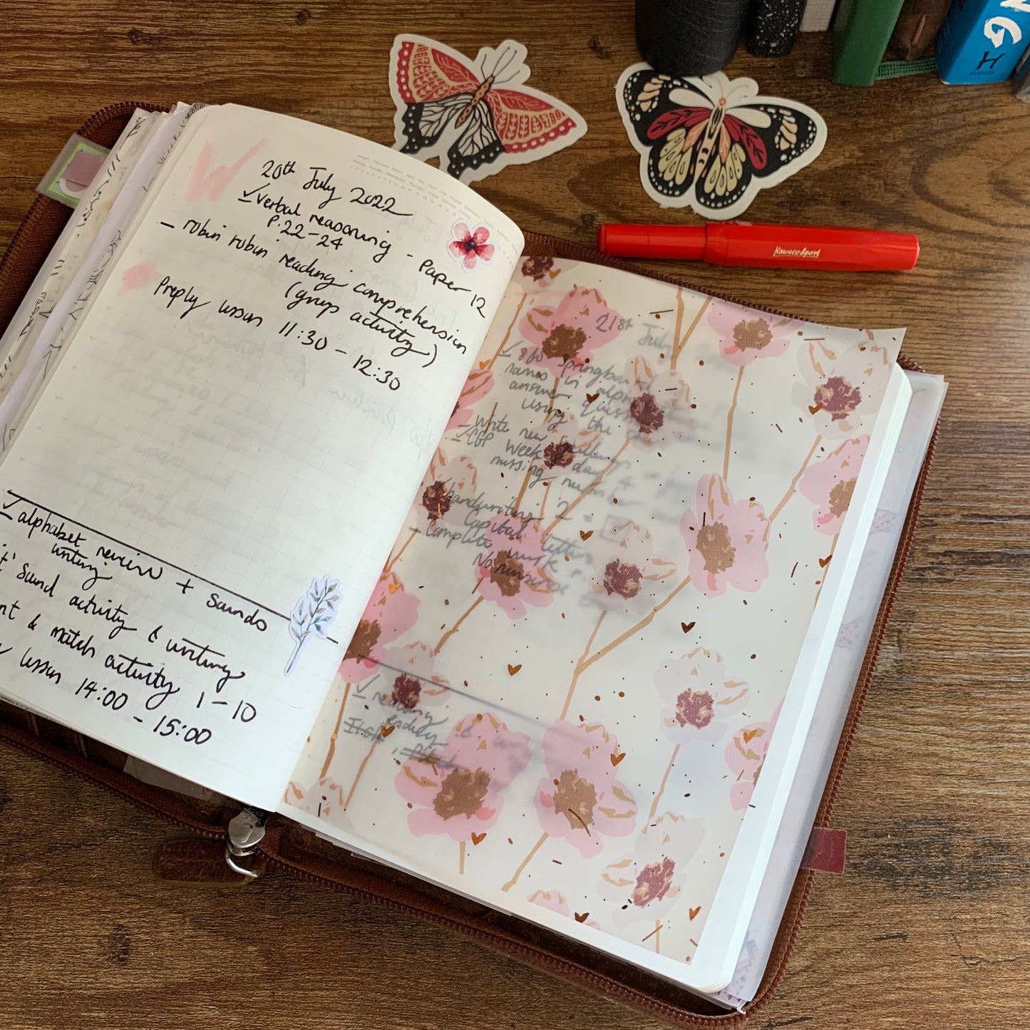 Copper Foiled Pink & Grey Hand Drawn Floral Pattern - Vellum Planner Dashboard - Darling