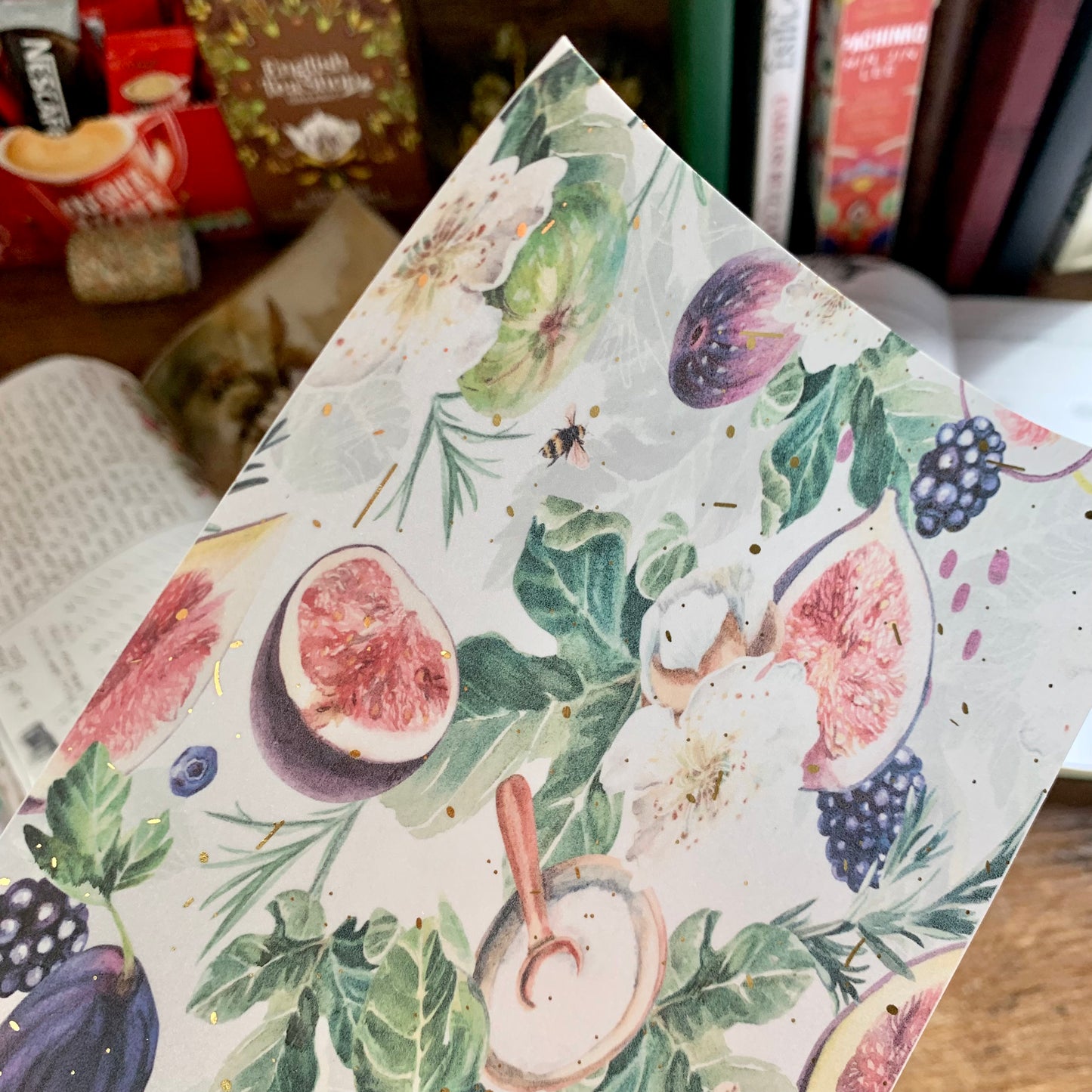 Gold Foiled Fig, Bee & Watercolor Florals Hand Drawn Florals Vellum Planner Dashboard- Fig Tree
