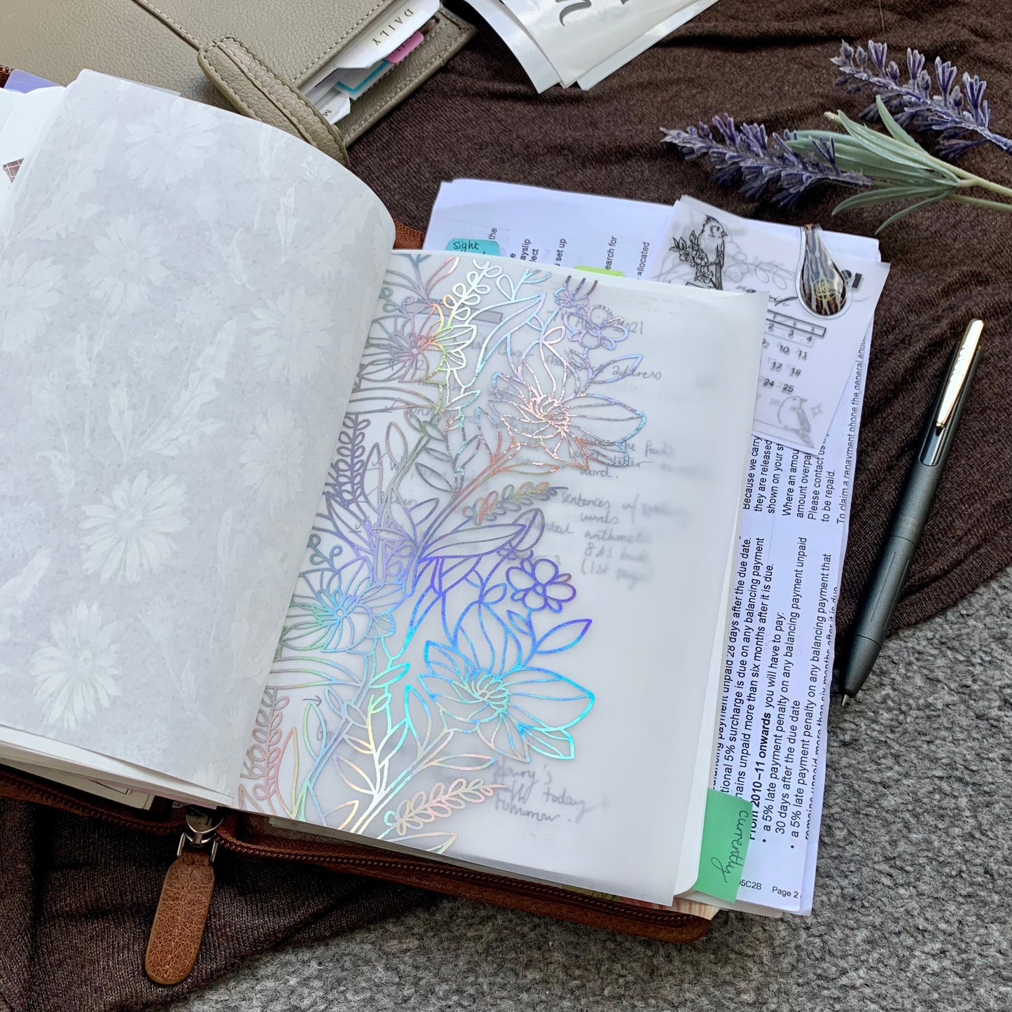 Holographic Floral Vellum Planner Dashboard - Juliet