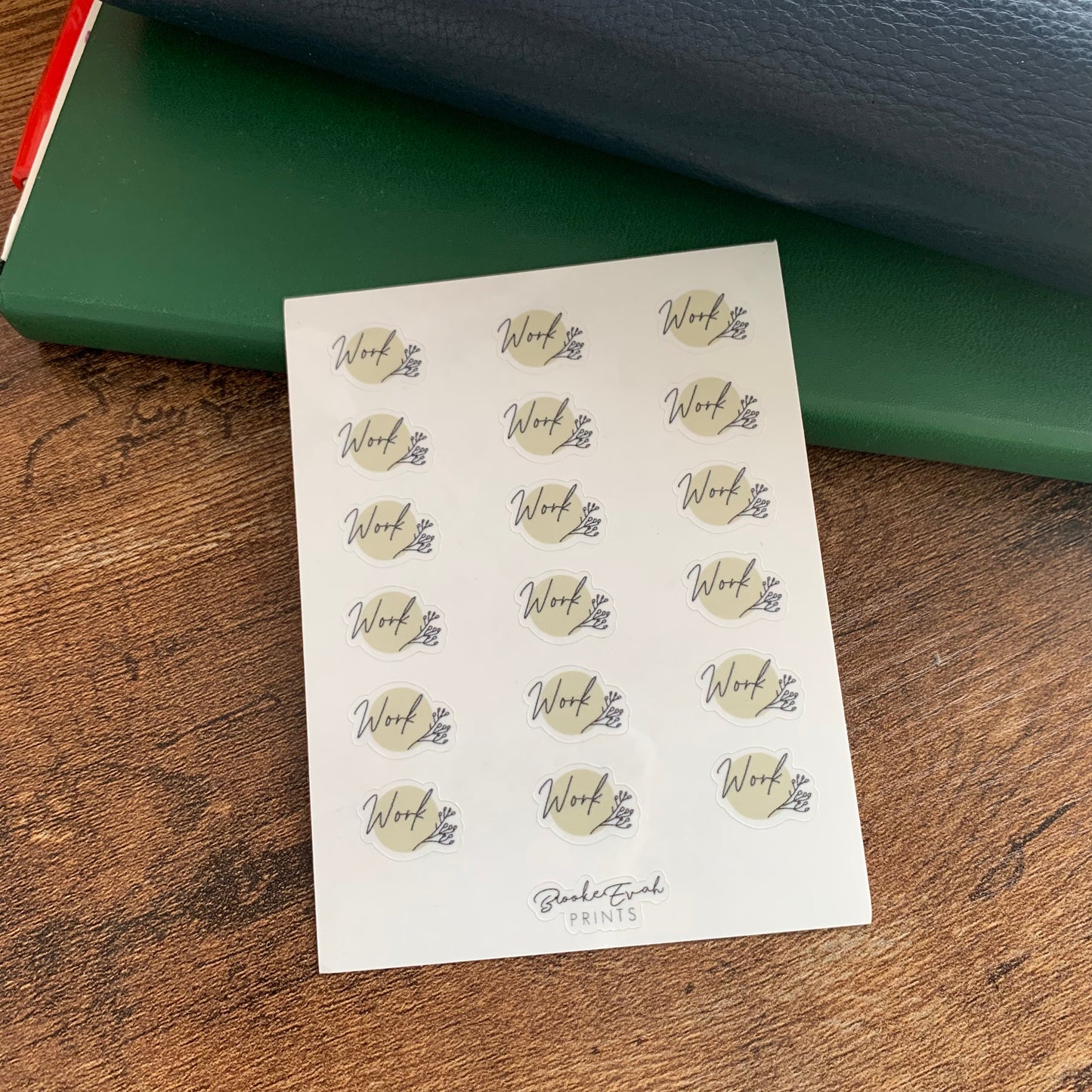 Transparent Script Stickers with Olive Green Accent