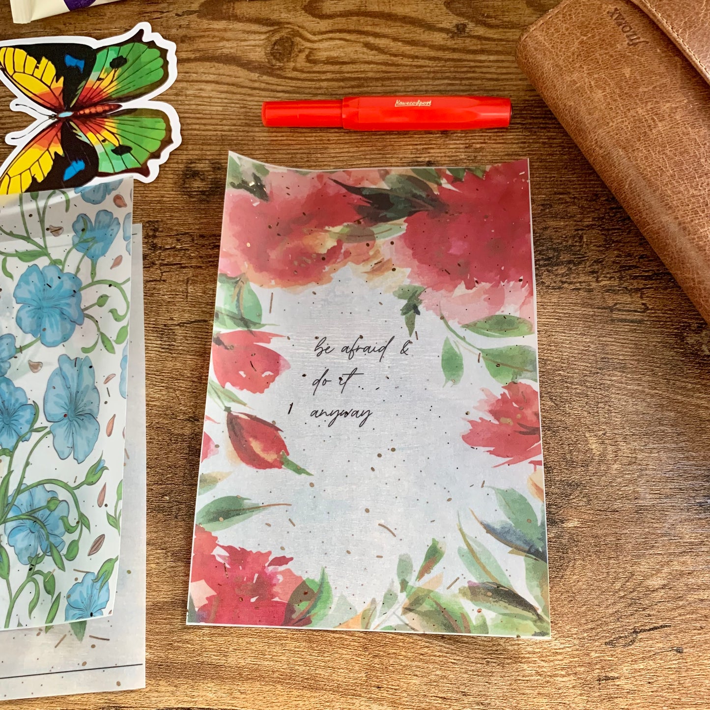 Foiled Rose Gold Vellum Red Watercolour flowers Planner Dashboard - Be afraid and do it anyway