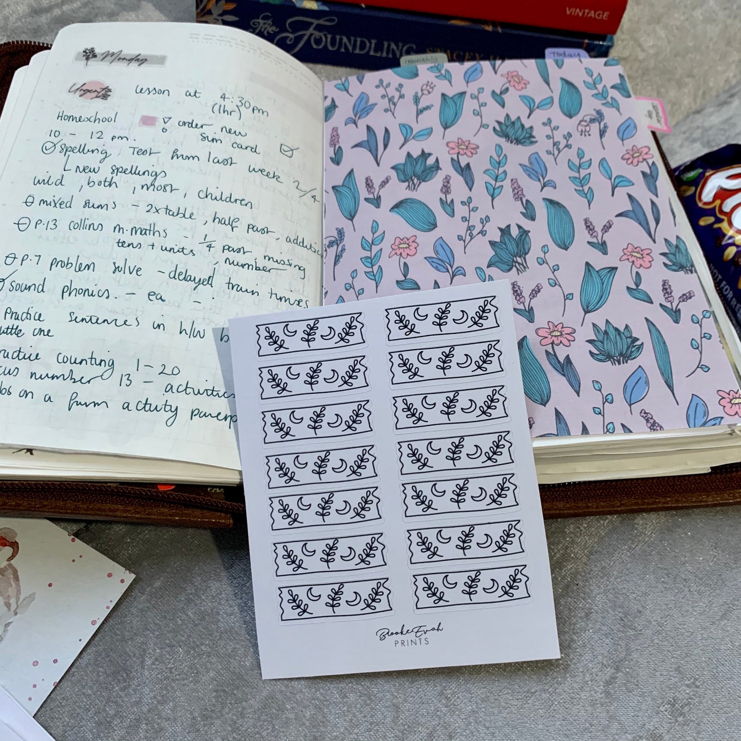 Washi Strip Stickers - Moons + leaves