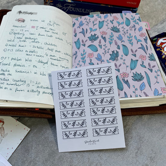 Washi Strip Stickers - Moons + leaves