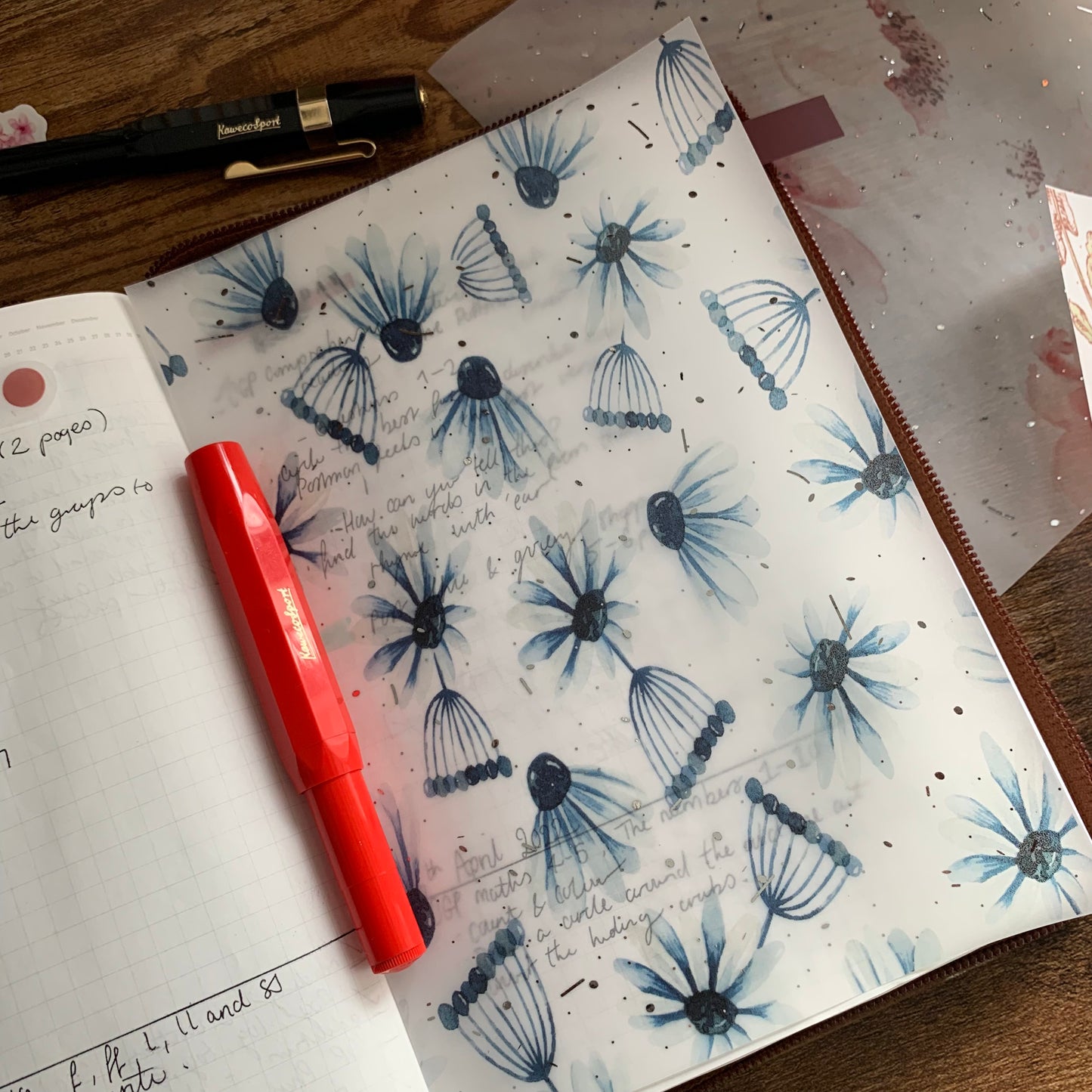 Blue Daisy Florals - Vellum Planner Dashboard - Silver Foil - Inky Blue