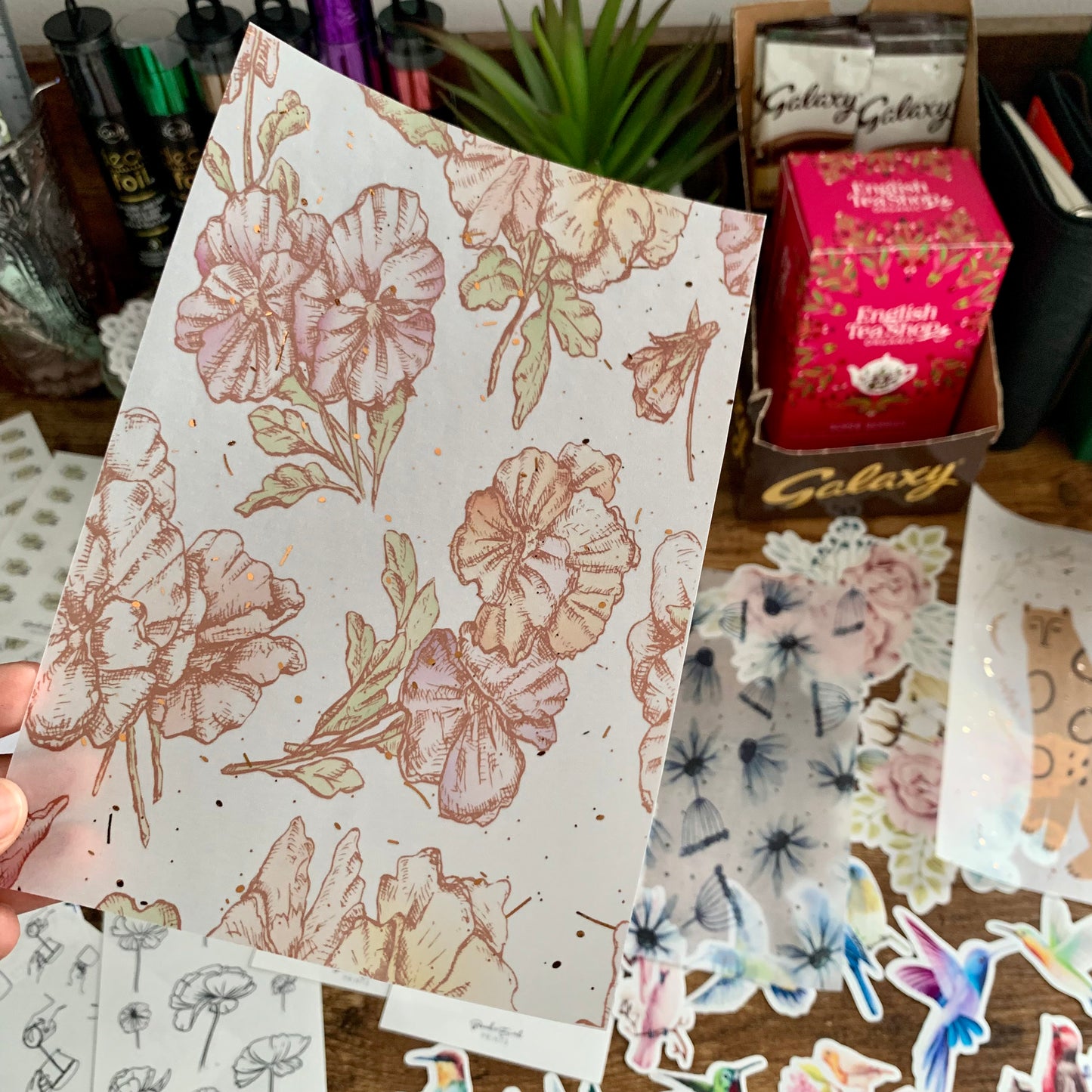 Pansies Floral - Vellum Planner Dashboard - Copper Foil - Sandy