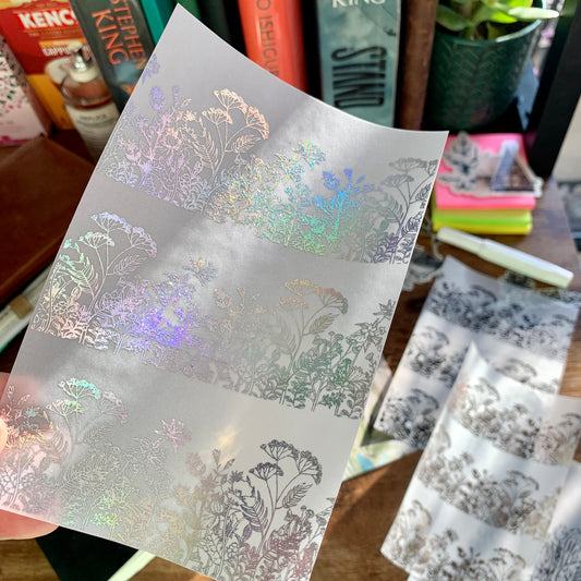 Iridescent Foiled Hand drawn Botanical Floral Patter- Vellum X Acetate Planner Dashboard - Secret Garden