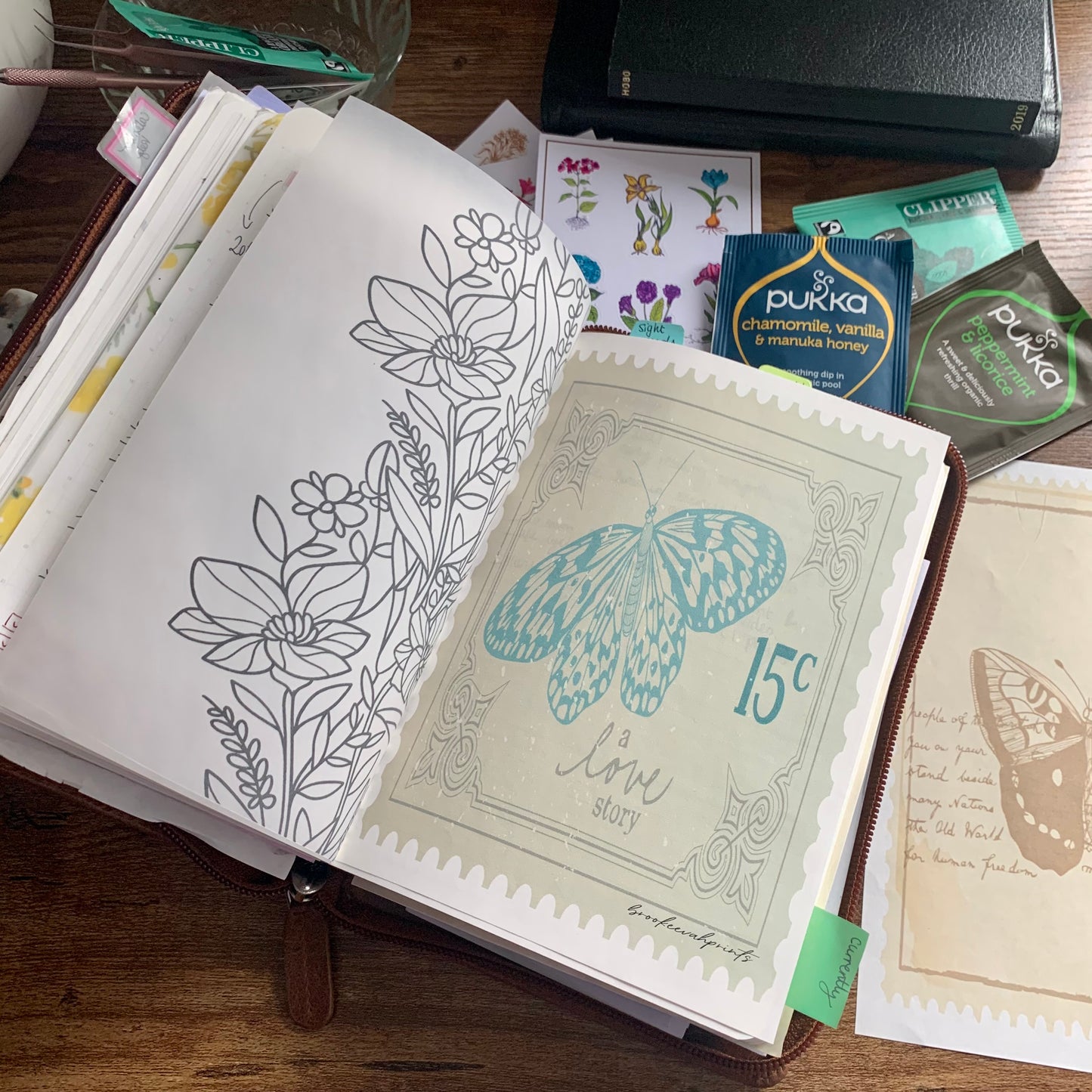 Vintage Inspired Hand Drawn Butterfly Stamp - Tomoe River Paper Planner Dashboards - Scrapbooking Paper - Journal Insert
