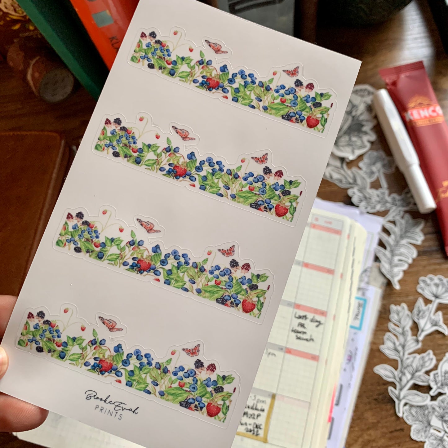 Beautiful Transparent Blueberry Wild Bush Sticker Sheet - Washi Stickers