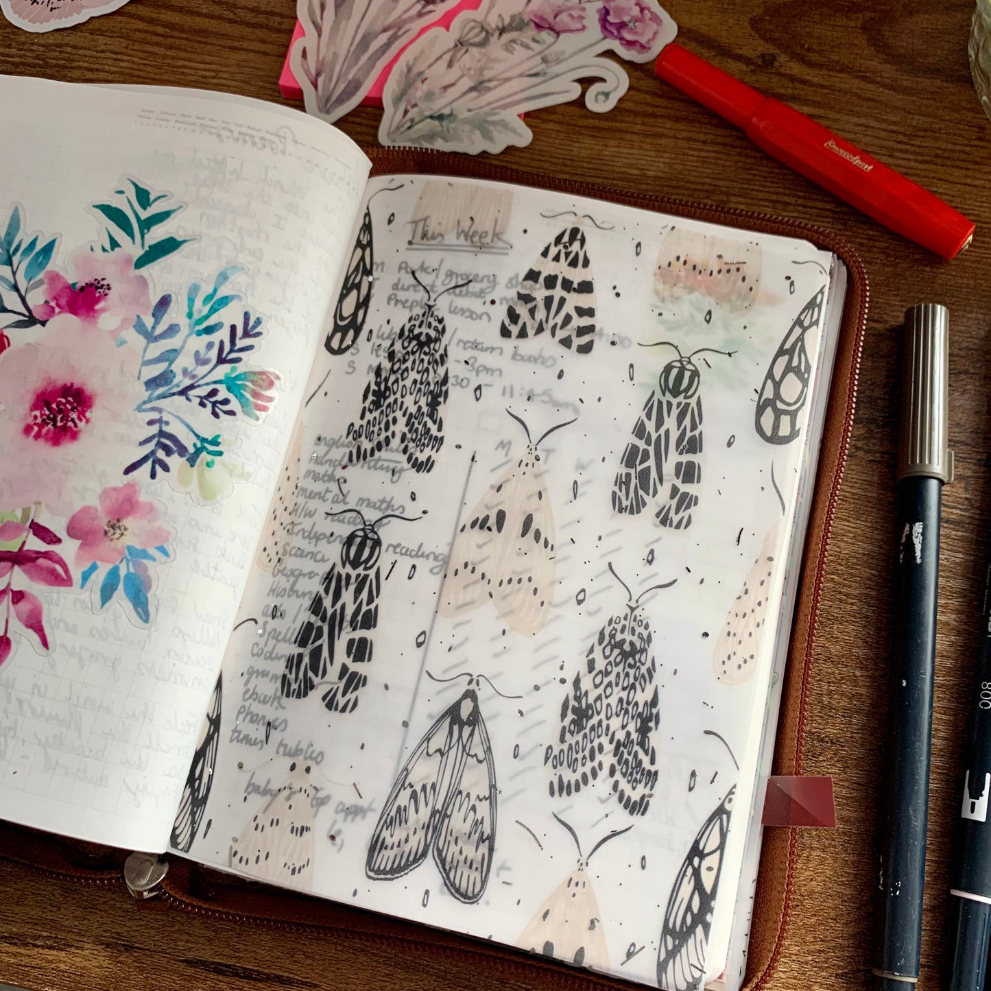 Watercolour Pretty Moths - Vellum Planner Dashboard - Silver Foil