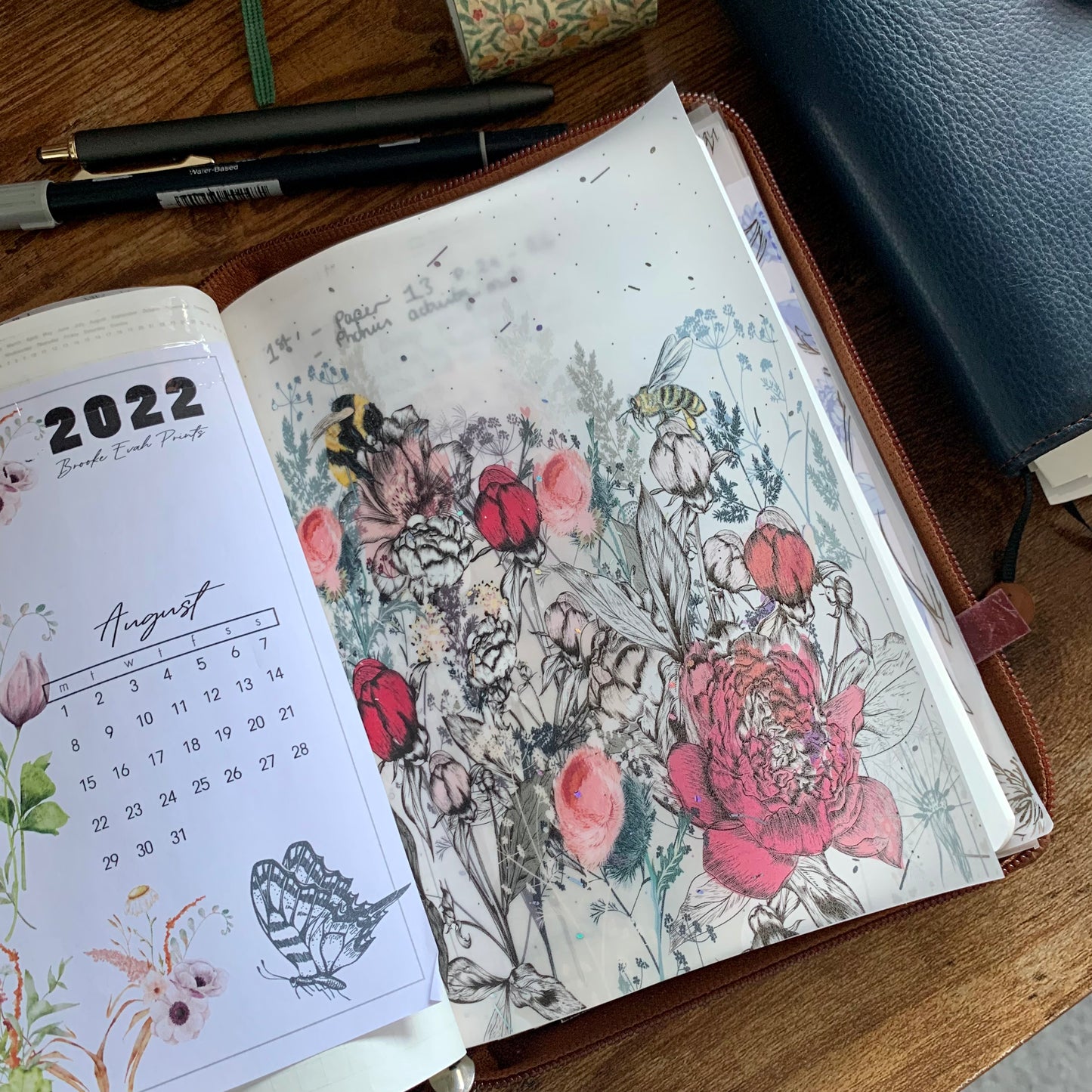 Dark Pink Hand Drawn Floral - Vellum Planner Dashboard - Iridescent Foil - Lavender Heights