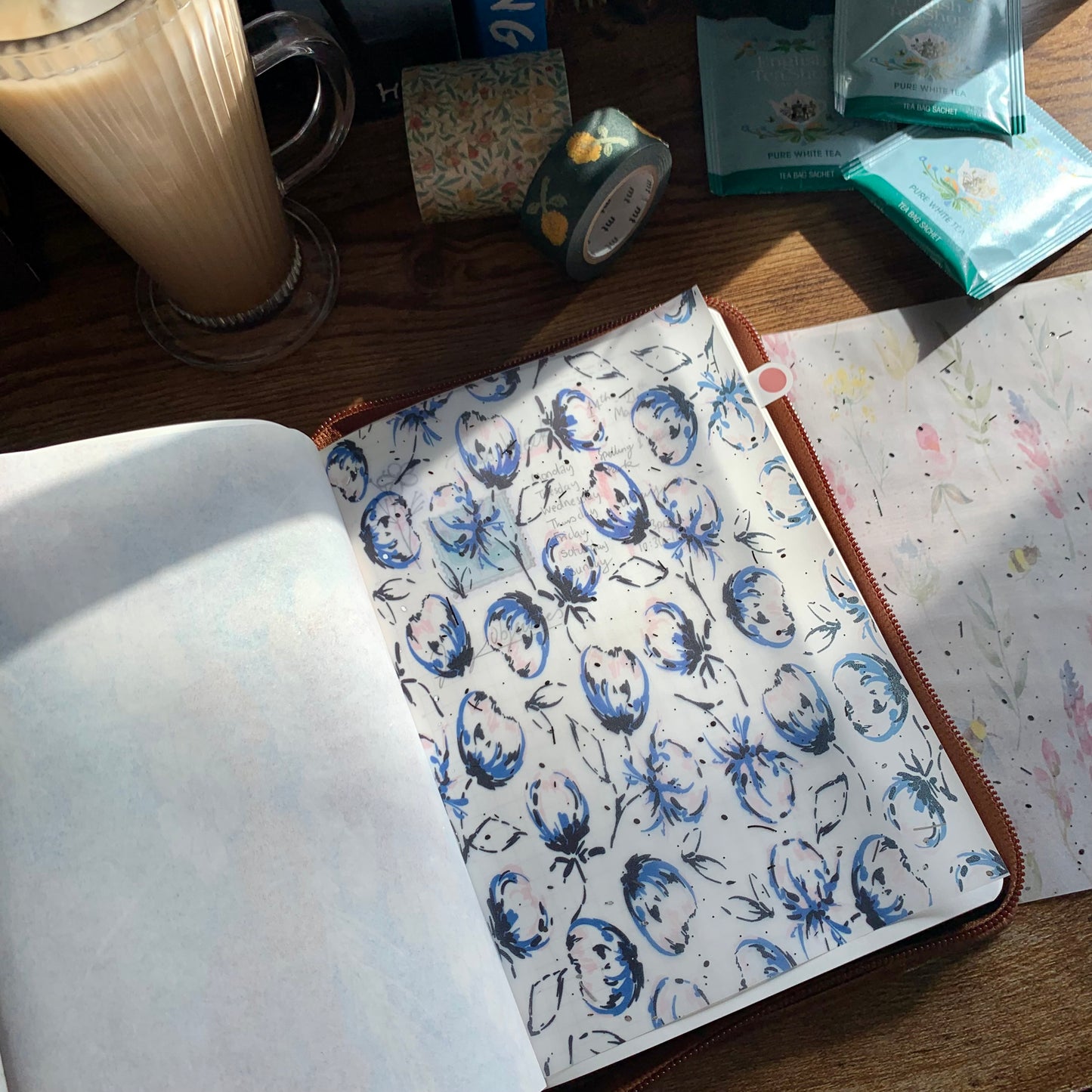 Silver Foiled Watercolour Blue & White Flowers Planner Dashboard - Fantasy Blue