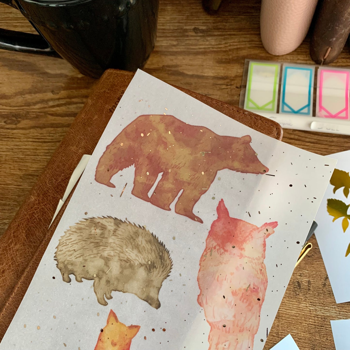 Foiled Rose Gold Vellum Watercolour Forest Animals Planner Dashboard - Forest Meeting