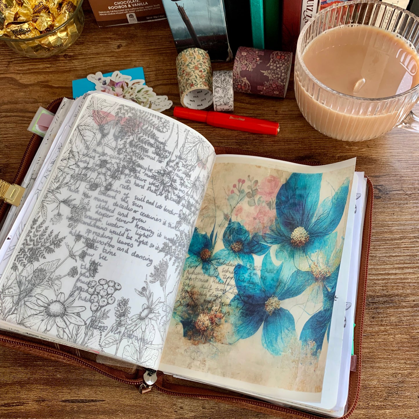 Watercolour Blue Flowers With Brown leaves - Vellum Planner Dashboard - Dreaming of you 🍂