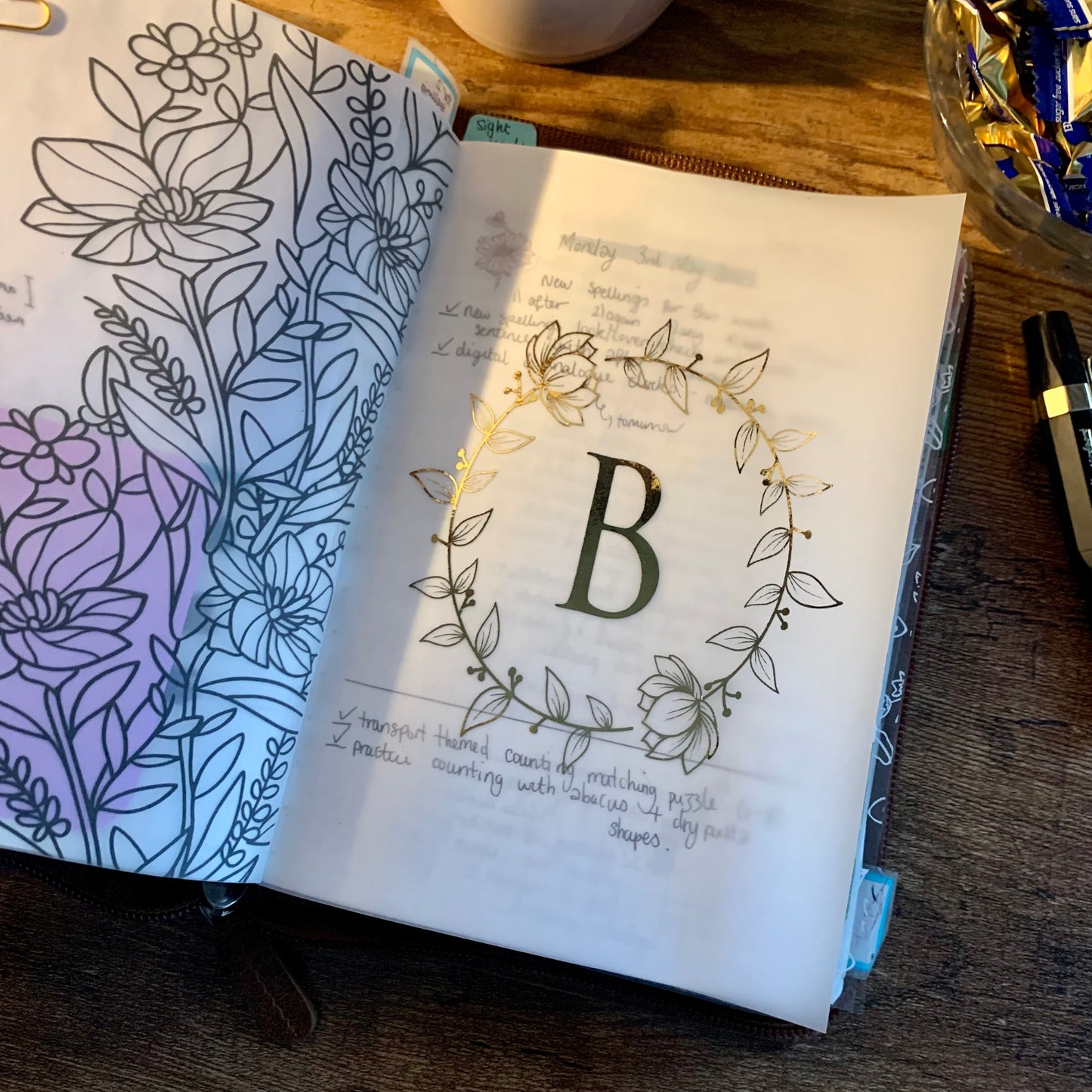 Monogram Gold Foiled Floral Quote Vellum X Acetate Planner Dashboard - Golden Snow Collection