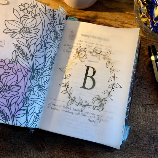 Monogram Gold Foiled Floral Quote Vellum X Acetate Planner Dashboard - Golden Snow Collection