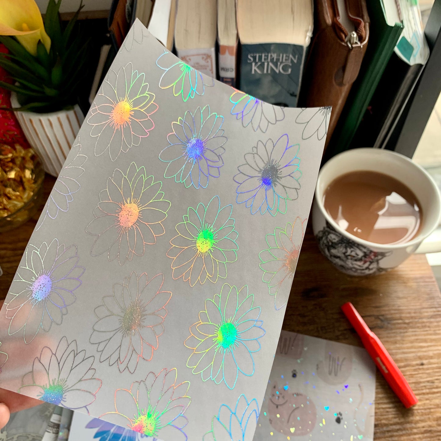 Iridescent Foiled Large Flowers Vellum Planner Dashboard- Lottie