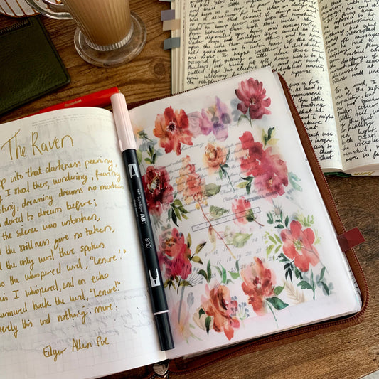 Red Watercolour Floral Pattern - Vellum Planner Dashboard - Claudia