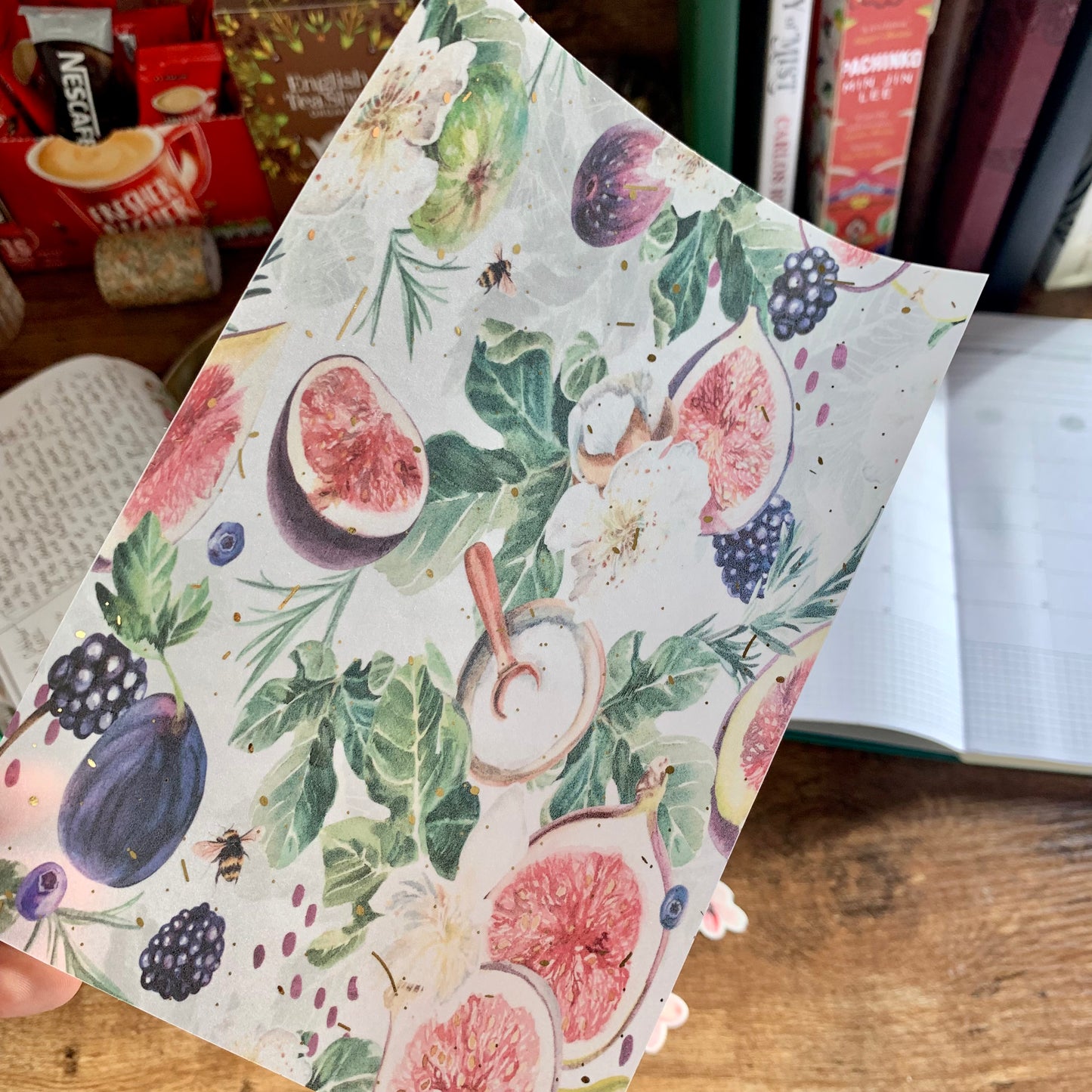 Gold Foiled Fig, Bee & Watercolor Florals Hand Drawn Florals Vellum Planner Dashboard- Fig Tree