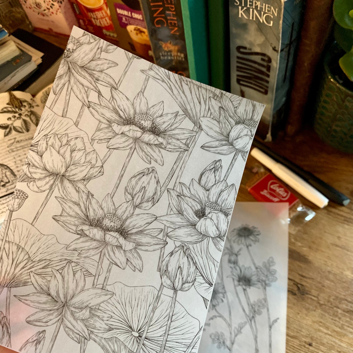 Black Foiled Lotus Flowers Vellum Planner Dashboard - Lola
