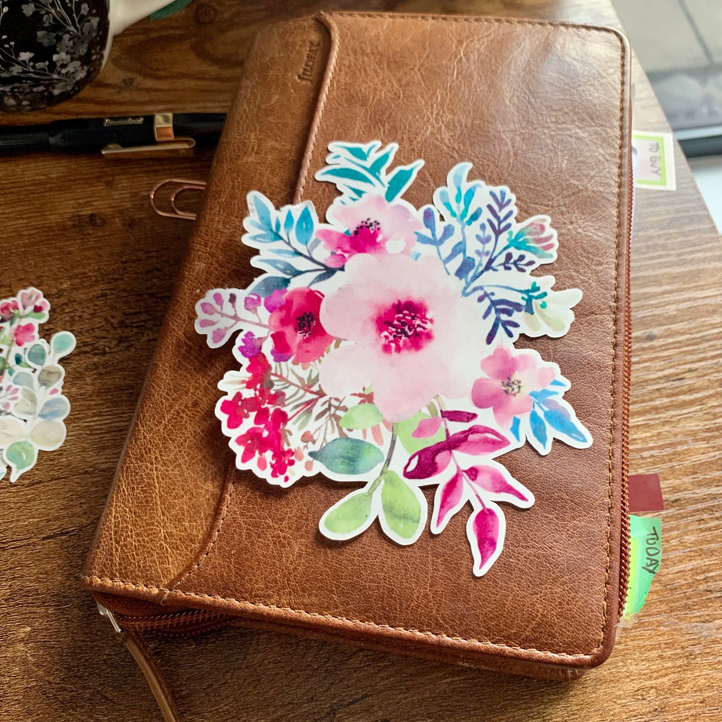 Large Clear Pink & Purple Flowers Sticker Flake - Gladys