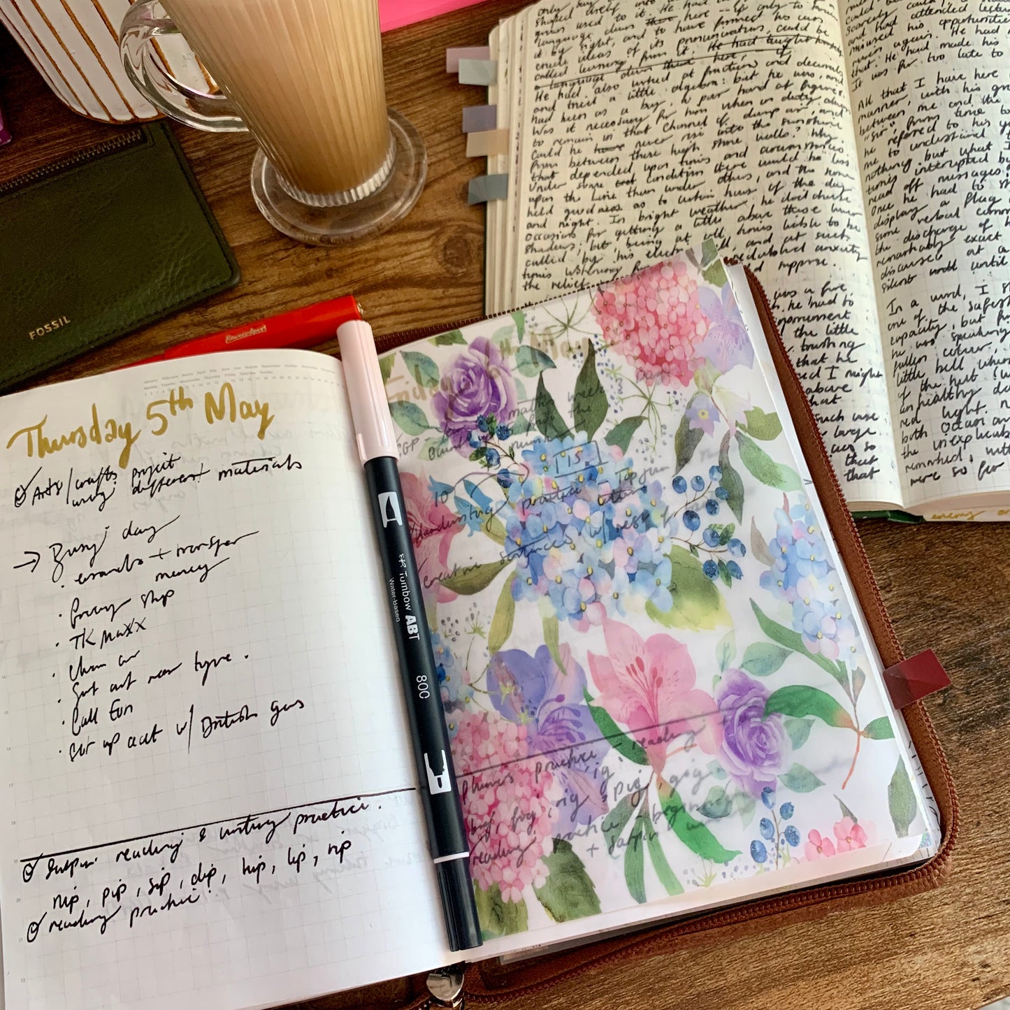Watercolour Flowers & Berry Pattern - Vellum Planner Dashboard - Blueberry Haven