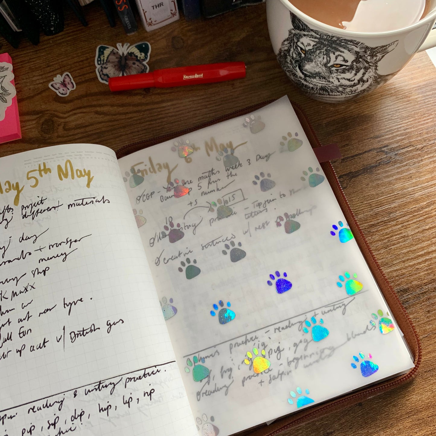 Iridescent Foiled Pet Paw-Print Vellum Planner Dashboard